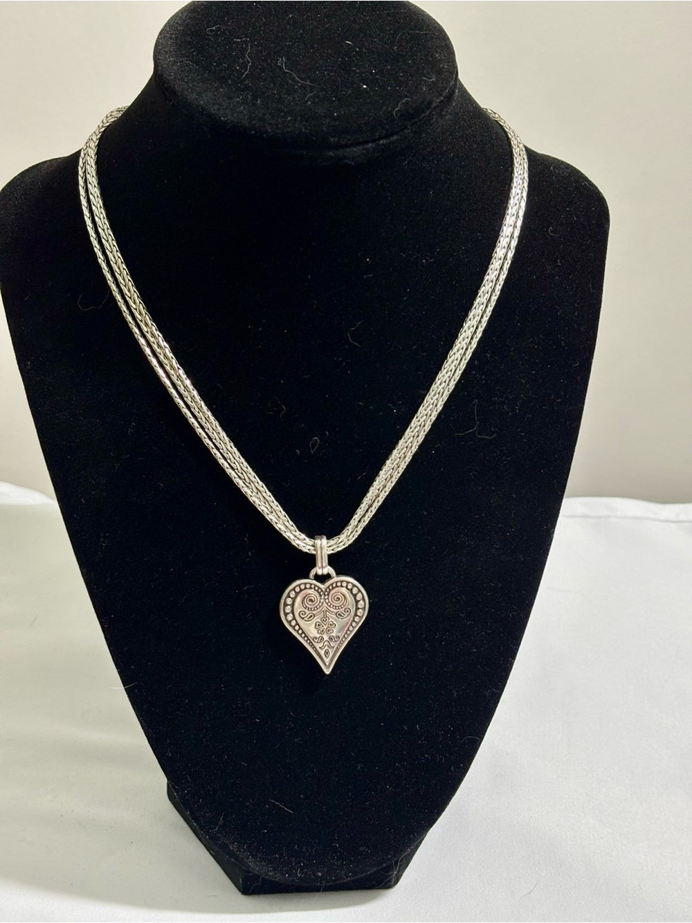 RETIRED Vintage Brighton OPHELIA Heart
Necklace SP Triple Strand -16 - Picture 1 of 4